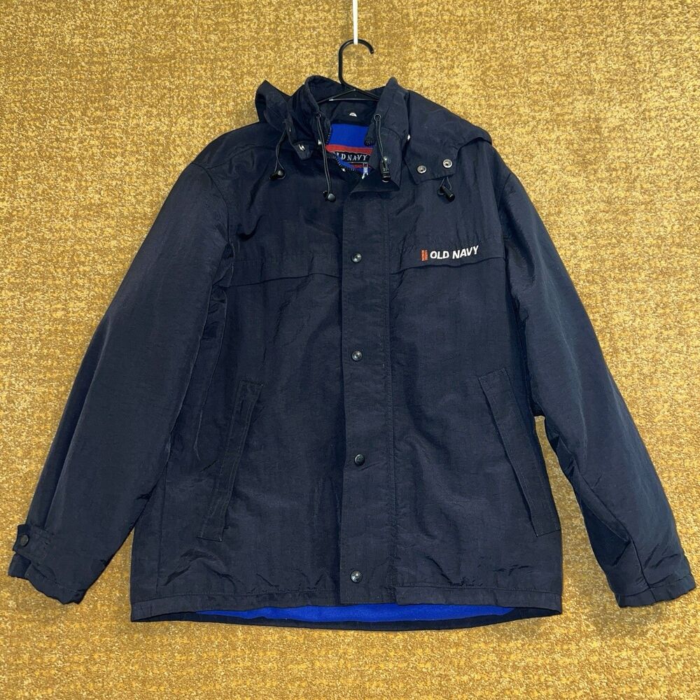 Vintage Old Navy Fleece Lined Jacket Black Y2K Hooded Mens M